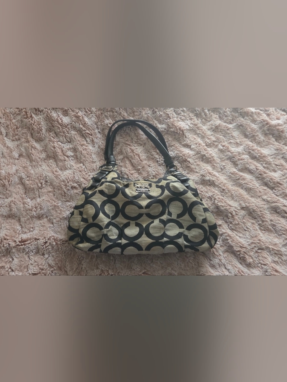Designer-Style Black and Beige Patterned Shoulder Bag